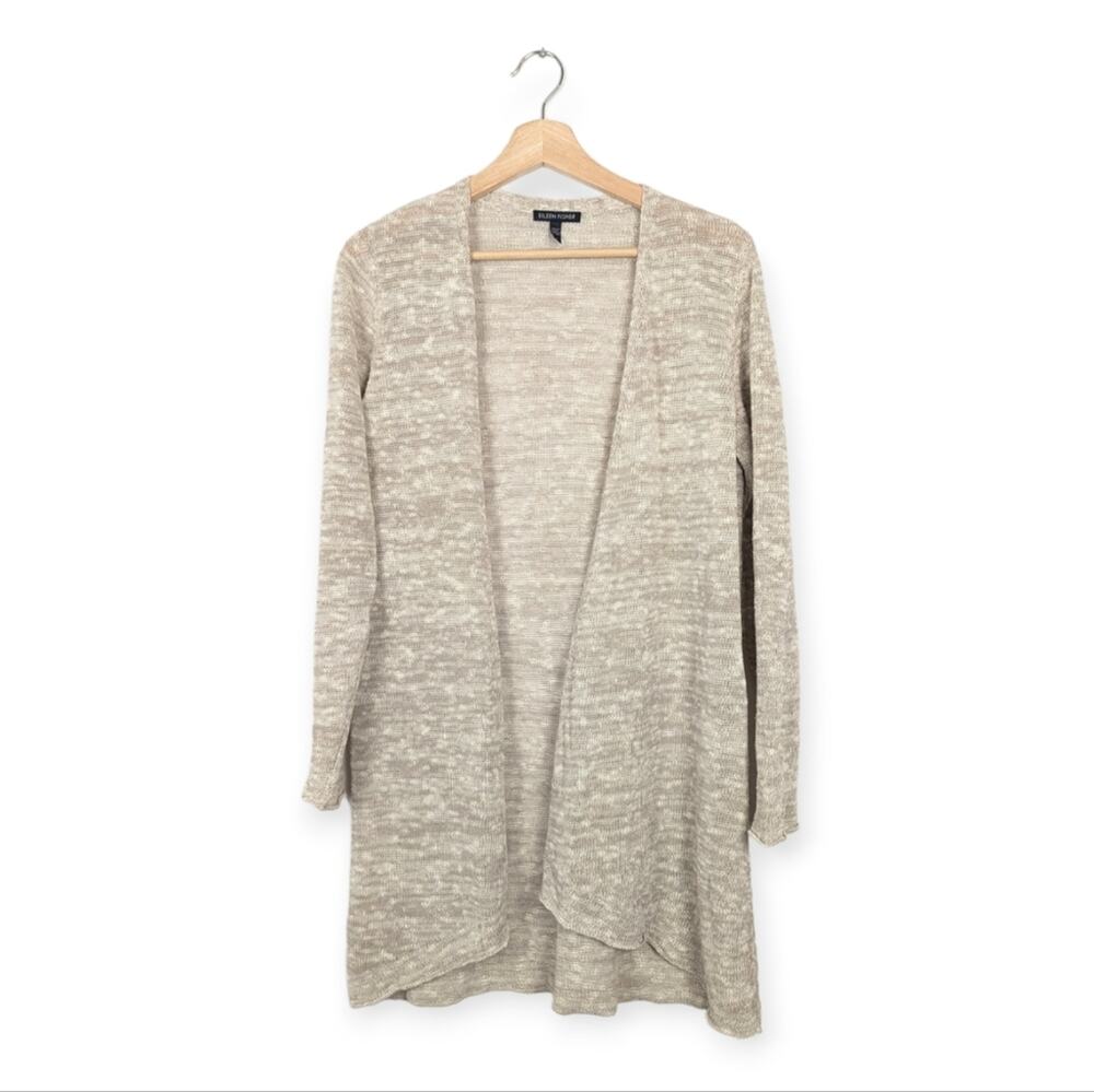 Eileen Fisher Cardigan S Pebble Organic Linen Blend Open Front Minimalist